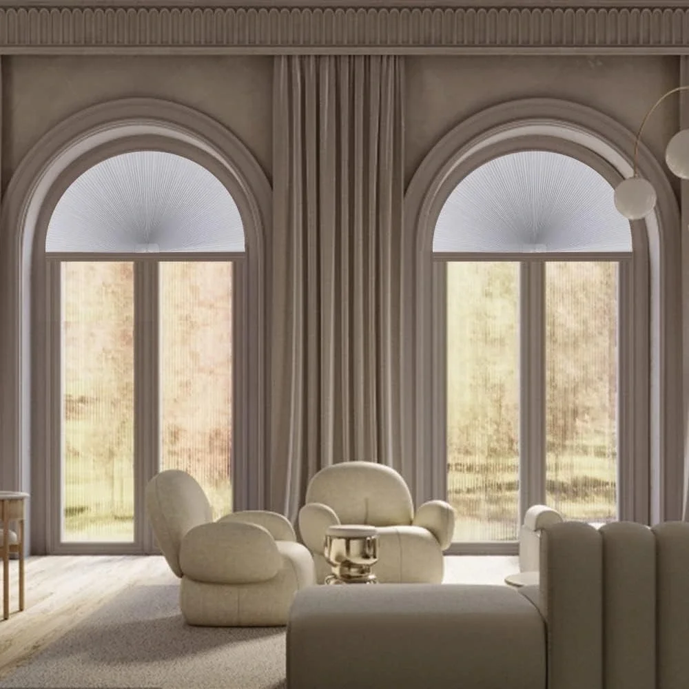 36in Arch Blackout Pleated Shade for Window Half Circle‎ Grey White by LUCKUP